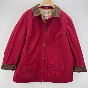 Vintage L.L Bean Chore Coat Jacket Canvas Work Barn Red Corduroy Collar Women 1X